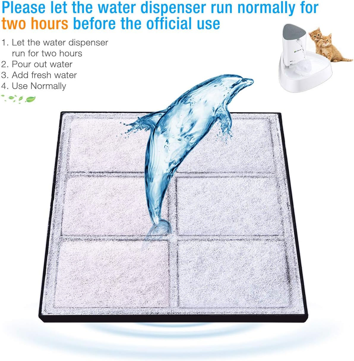 Replacement Filters for 51Oz Cat Fountain LED Pet Water Fountain Filter (8 PACK)