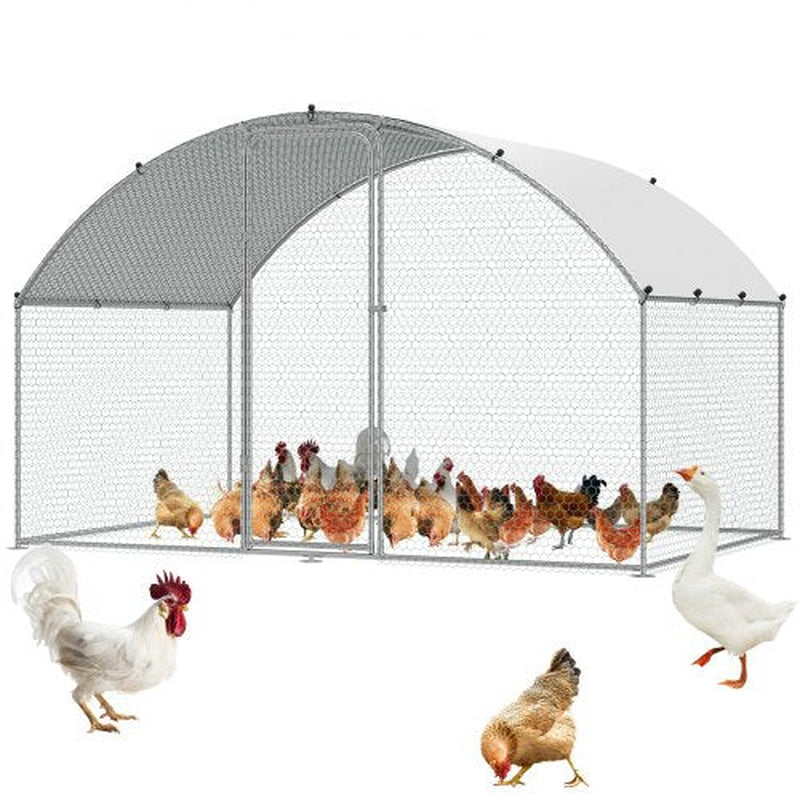 VEVOR Chicken Coop, 9.8X6.5X6.5Ft Walk-In Large Metal Chicken Run for Yard with Waterproof Cover, Doom Roof Hen House with Security Lock for Outdoor and Backyard, Farm, Duck Rabbit Cage Poultry Pen