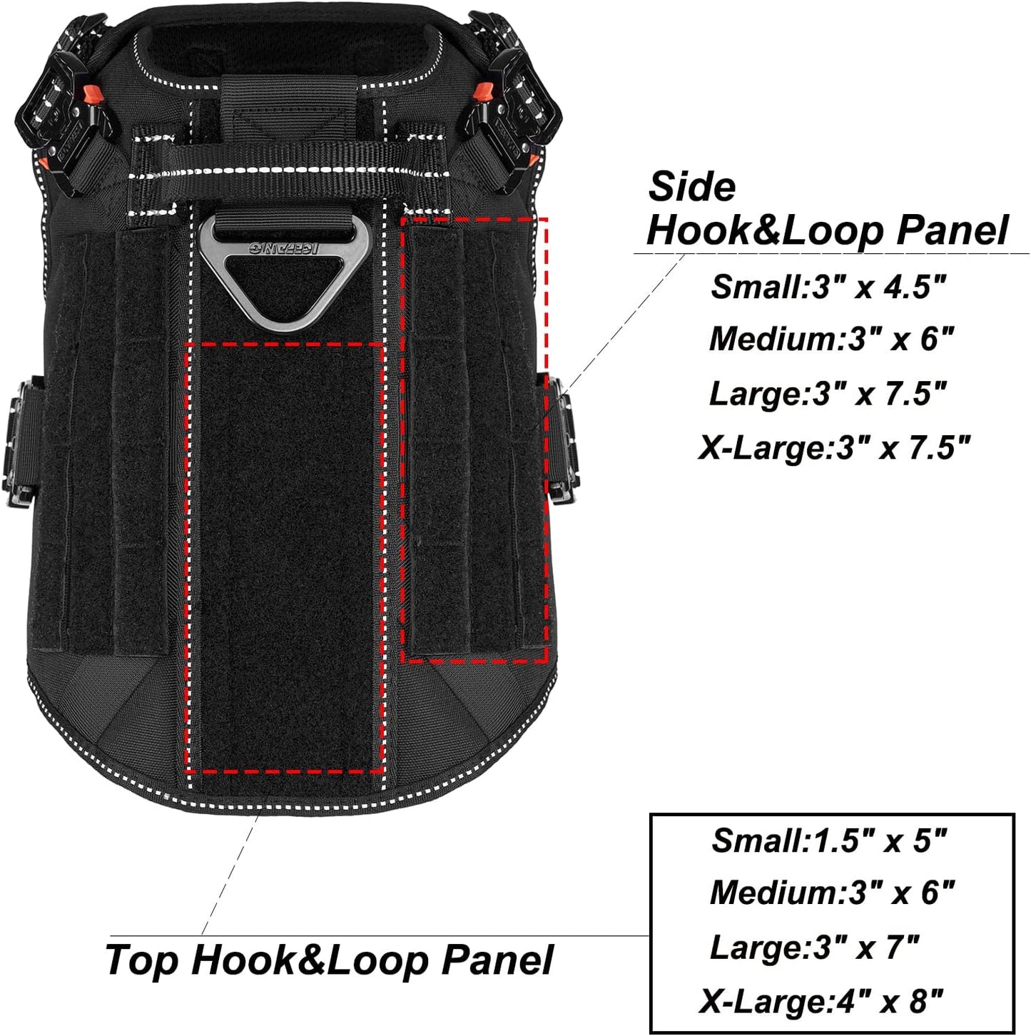 Tactical Dog Harness with 4X Metal Buckle,Working Dog MOLLE K9 Vest with Handle,No Pulling Front Clip,Adjustable Pet Harness for Meduim Dogs (M (25"-31" Chest), Black)