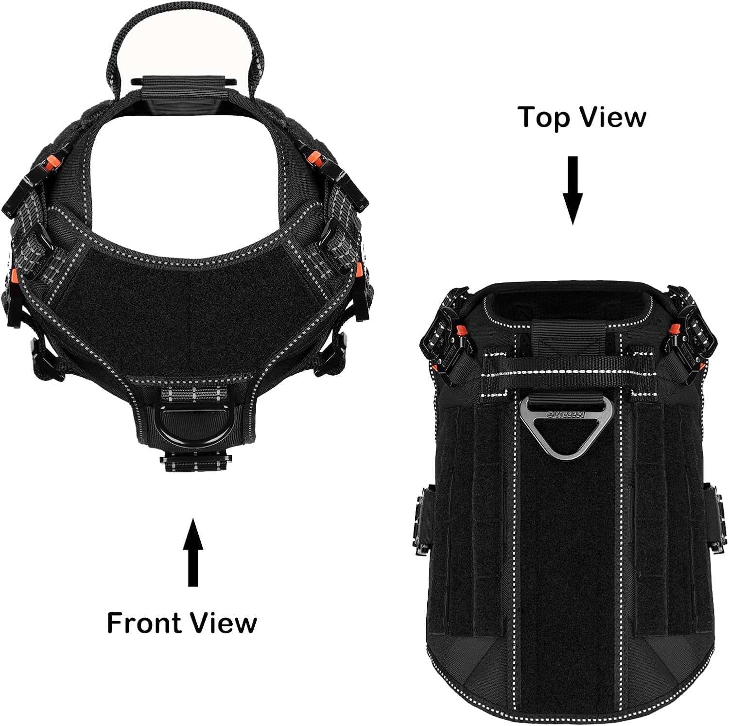 Tactical Dog Harness with 4X Metal Buckle,Working Dog MOLLE K9 Vest with Handle,No Pulling Front Clip,Adjustable Pet Harness for Meduim Dogs (M (25"-31" Chest), Black)