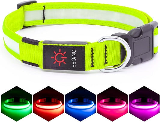LED Dog Collar, Light up Dog Collar Adjustable USB Rechargeable Super Bright Safety Light Glowing Collars for Dog(Small,Green)